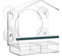 Suction Cup Window Bird Feeder - Acrylic Feeding Station - with Removable Tray and Drain Hole Clear Window Cling Bird Feeder,for Finch Elderly Apartment Patio Balcony Indoor Viewing