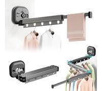 Suction Retractable cup Wall-Mounted Tri-Folding clothes Drying rack, Space Saver Rack (Black, 13.4")