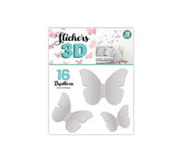 SUD TRADING 16 Adhésifs décoratifs 3D papillons Gris - 12 x 12 cm