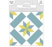 Sud Trading - 6 Stickers carreaux de ciment - 15 x 15 cm - Bleu et jaune BLANC G