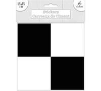 Sud Trading - 6 Stickers carreaux de ciment - 15 x 15 cm - Carrés Noirs et blancs Blanc G