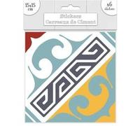 Sud Trading - 6 Stickers carreaux de ciment - 15 x 15 cm - Motifs bleu et orange Orange G