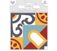 Sud Trading - 6 Stickers carreaux de ciment - 15 x 15 cm - Rouge et orange Orange G