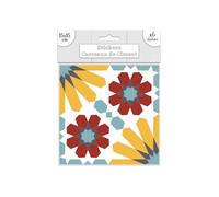 Sud Trading - 6 Stickers carreaux de ciment - 15 x 15 cm - Soleil bleu et orange