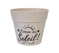 SUD TRADING Cache Pot J'veux du soleil en Bambou - Hauteur 15.5 cm - Diamètre 17 cm