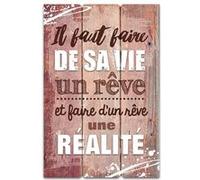 Image encadrée GENERIQUE Sud Trading - Cadre imprimé effet bois De sa vie un rêve - 40 x 60 cm - Marron