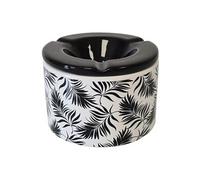 SUD TRADING Cendrier anti-odeur Noir et Blanc motif feuilles en céramique -10 x 7 cm