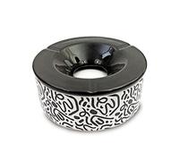 SUD TRADING Cendrier marocain en céramique noir et blanc - Hauteur 8 cm - Diamètre 20 cm