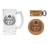 SUD TRADING Coffret verre à bière, dessous de verre et décapsuleur NOIR G