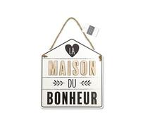 SUD TRADING Plaque à suspendre La maison du Bonheur - En bois - Largeur 19.5 cm - Hauteur 22 cm