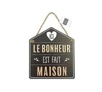SUD TRADING Plaque à suspendre le bonheur est fait maison - En bois - Largeur 19.5 cm - Hauteur 22 cm