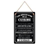 SUD TRADING Plaque à suspendre relief - Règles de la cuisine - Hauteur 30 cm - Largeur 20 cm - Profondeur 1 cm NOIR G