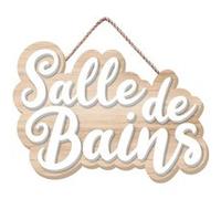 SUD TRADING Plaque de porte pour Salle de Bain en MDF - Hauteur 13.5 cm - Largeur 19 cm - Profondeur 1 cm BOIS ET BLANC