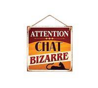 SUD TRADING Plaque métallique Attention Chat 20 x 20 cm