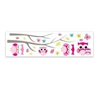 Sud trading - Sticker enfant Chouettes - 70 x 20 cm - Blanc et rose Rose G