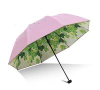 SudaTek Arbre vert Parapluie pliants compact et pliable, Parapluies de voyage couche double Protection UV Sunblock UPF 50+ Parasol Parapluie soleil/pluie(rose)
