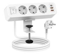 SUDEERY Multiprise de table avec 2 USB et 1 type C, multiprise 3 prises avec interrupteur, multiprise de bureau avec câble de 2 m, pour la maison, le bureau - Blanc