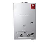 SUDEG Chauffe-eau à Gaz,12L Chauffe-eau à Gaz GPL Propane,Chauffe Eau LPG,24KW Affichage Numérique Instantané au GPL avec kit de Pomme de Douche Plaqué, Chauffe-eau Mural Argent