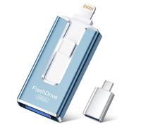 SUDEHO Cle USB 256 Go, Clé USB iPhone MFI Certifié, 4 en 1 Clef pour iPhone/Android/Type C et PC, Cle USB C Photo Stick Mémoire Externe pour Stockage Photos, Vidéos, Fichiers(Bleu)