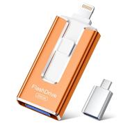 SUDEHO Cle USB 256 Go, Clé USB iPhone MFI Certifié, 4 en 1 Clef pour iPhone/Android/Type C et PC, Cle USB C Photo Stick Mémoire Externe pour Stockage Photos, Vidéos, Fichiers(Orange)