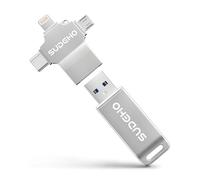 SUDEHO Cle USB iPhone 256 Go MFi Certifiée, 4 en 1 Clé USB C pour iPhone/Pad/Mac/Android/PC, Clef 3.0 Grande Vitesse Flash Drive Mémoire Externe Stick pour Stockage Photos/Vidéos/Musique(Argent)