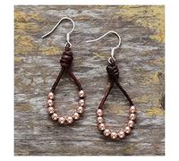 Sudemota Boucles d'oreilles Pendantes pour Femmes Boucles d'oreilles Femmes Vintage Cuir Argent Couleur Perles Dangle Boucles d'oreilles Designer Bohême Boucles d'oreilles Bijoux (Color : Rose Gold)