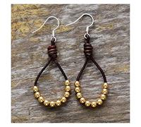 Sudemota Boucles d'oreilles Pendantes pour Femmes Boucles d'oreilles Femmes Vintage Cuir Argent Couleur Perles Dangle Boucles d'oreilles Designer Bohême Boucles d'oreilles Bijoux (Color : A Gold)