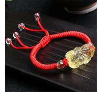 Sudemota Bracelet en cristal naturel Feng Shui 7A Lucky Pixiu Charm Bracelet d'équilibre Quartz jaune Quartz transparent tressé corde amulette attirer l'argent prospérité chance, rouge (couleur