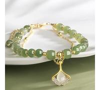 Sudemota Bracelet Feng Shui Bracelet en jade néphrite naturel feuille oeil de chat pierre breloque en argent bracelet jonc en jade multicouche bijoux de vacances luxueux