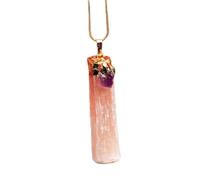 Sudemota Colliers 1 pc Pendentif en Pierre de plâtre Naturel incrusté de Dents d'améthyste chaîne en Or chaîne en Argent Collier Ras du Cou Bijoux (Color : A-4)
