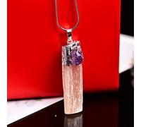 Sudemota Colliers 1 pc Pendentif en Pierre de plâtre Naturel incrusté de Dents d'améthyste chaîne en Or chaîne en Argent Collier Ras du Cou Bijoux (Color : A-1)