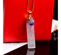 Sudemota Colliers 1 pc Pendentif en Pierre de plâtre Naturel incrusté de Dents d'améthyste chaîne en Or chaîne en Argent Collier Ras du Cou Bijoux (Color : A-2)