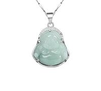 Sudemota Colliers Collier en Argent Sterling 925 avec Pendentif Bouddha en Jade Naturel de qualité A, réglable
