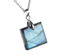 Sudemota Colliers Colliers Véritable Labradorite Naturelle Gemme Rectangle Perle Collier Pendentif en Cristal 17x17x7mm