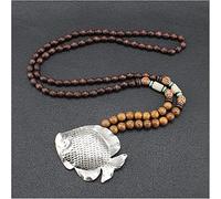 Sudemota Colliers Vintage Fait à la Main népal Collier Bouddhiste Mala Bois Perles Pendentif et Collier Ethnique Corne Poisson Longue déclaration Bijoux (Size : Silver-50cm)