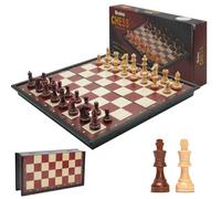 Sudnsadaks Echiquier, 24 × 24 cm Jeu D'Échecs en Pliable Echiquier Grain de Bois en Plastique, Deluxe Echecs Magnétique, Portable Chess Board Echequier pour Enfants Adultes Fête Voyage
