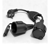 Sudnsadaks Fiche Double pour Prise, Rallonge avec 2 Prises, 2 en 1 Adaptateur Prise Distribution 2 Voies Schuko, Étanchéité IP44 Double de Protection pour Maison, Bureau, Voyages, 16A/250V/4000W, Noir