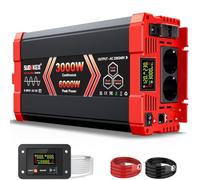 SUDOKEJI 3000W Convertisseur 12V 220V Pur Sinus Transformateur,Onduleur avec 2 Prises CA, 3.1A Port USB, Télécommande, écran LCD, pour Les Systèmes Solaires, Voiture, Camping,Voyage