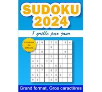 Sudoku 2024, 1 grille par jour: calendrier 366 grilles de sudoku pour adulte, 4 niveaux de difficulté, gros caractères, grand format A4
