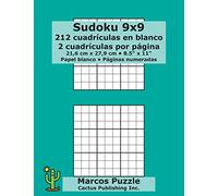 Sudoku 9x9 - 212 cuadrículas en blanco: 2 cuadrículas por página; 21,6 x 27,9 cm; 8,5" x 11"; Papel blanco; Números de página; Number Place; Nanpure; 9 x 9 Plantilla de Puzle