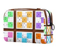 Sudoku Game Trousse à cosmétiques pour femme, trousse de toilette de voyage, grande pochette de maquillage pratique avec fermeture éclair, multicolore, 18.5x7.5x13cm/7.3x3x5.1in, Trousse de toilette
