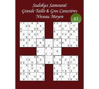 Sudokus Samouraï - Grande Taille & Gros Caractères - Niveau Moyen - N°63: 100 Puzzles - Format A4 (8,5’ x 11’) - Grands Caractères (22 points) pour les grilles et les solutions