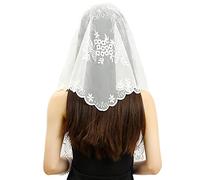 SueaLe Femmes Triangle Mantilla Voile Messe Latine Catholique Dentelle Traditionnelle Chapelle Broderie Triangle Voile Messe Latine, blanc, Taille unique