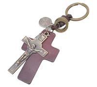 SueaLe Porte-clés en cuir synthétique et alliage de zinc, anneau religieux, pendentif crucifix tendance, accessoire pour les créateurs de mode, pendentif crucifix tendance, Poudre bronzante à café