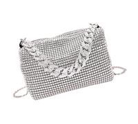 SueaLe Sac de Soirée Femme Strass avec Chaîne Pailleté Sac à Bandoulière Sac à Main Décontracté pour les Fêtes Mariage et Événement Spécial Soirée Sac Sophistiqué, Argenté., One Size