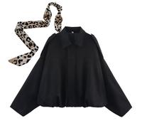Suede Jackets for Women,Suede Bomber Jacket Women, Casual Oversized Long Sleeves (Black,Grand)