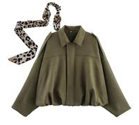 Suede Jackets for Women,Suede Bomber Jacket Women, Casual Oversized Long Sleeves (Green,S)