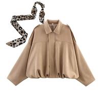 Suede Jackets for Women,Suede Bomber Jacket Women, Casual Oversized Long Sleeves (Khaki,Grand)