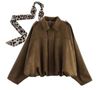Suede Jackets for Women,Suede Bomber Jacket Women, Casual Oversized Long Sleeves (Maroon,M)