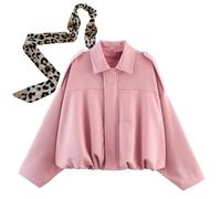 Suede Jackets for Women,Suede Bomber Jacket Women, Casual Oversized Long Sleeves (Pink,S)